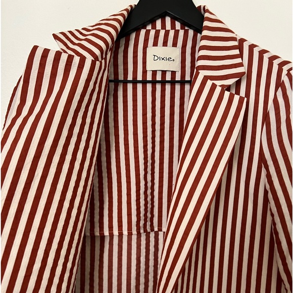Dixie summer boxy women’s oversized jacket, burgundy and cream stripe. - Picture 4 of 5